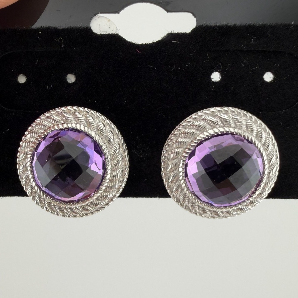 Judith Ripka Amethyst Earrings 925 Sterling Silver Purple Rope Button Studs
